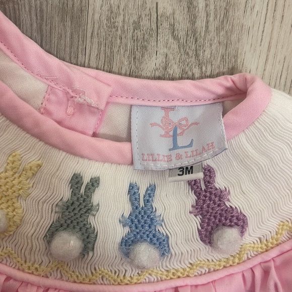 Lillie And Lilah 3 Month Baby Girl Peep Easter Romper - Picture 3 of 4